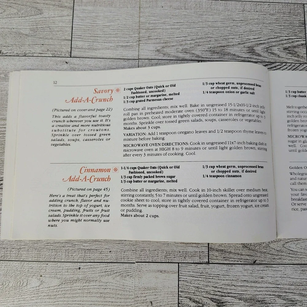 Quaker Oats WholeGrain Cookbook Booklet 1979 5th Printing in USA‎